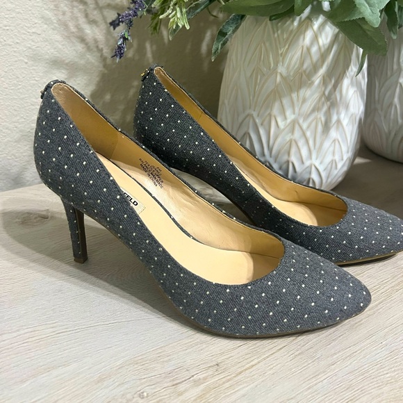 Karl Lagerfeld Shoes - Fabulous Karl Lagerfeld Jeane2 Gray White Polka Dot Heels Women’s Size 8
